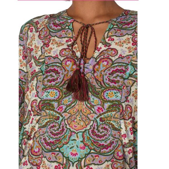 Liverpool Los Angelos Long Sleeve Paisley Boho Top with Tassel Detail Size S - Picture 3 of 10
